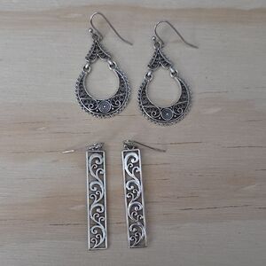 Boho Filigree Dangle Earrings Lot Silver Tone Ornate Scroll Statement Jewelry